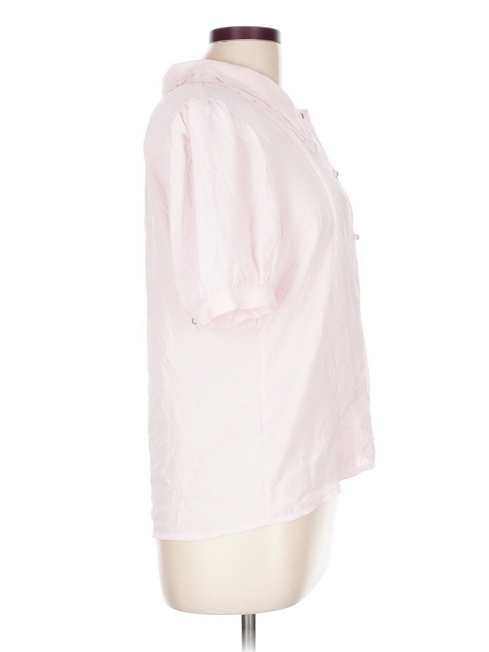 Sheer Vintage Sz 12 Light Pink Button-Front Puff Sleeve Embroidered Blouse - Picture 3 of 12